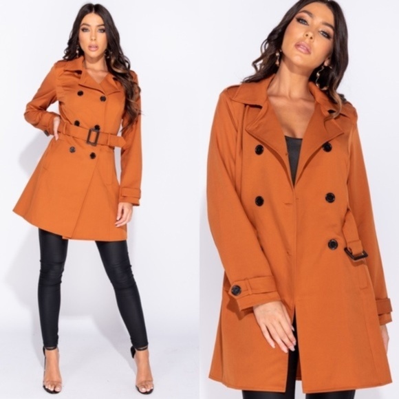 Paris&Pearle Jackets & Blazers - City Lights Rust Belted Trench Coat
